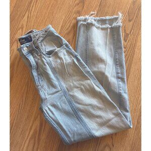 Hollister Ultra High-Rise Dad Jeans 00 Light Distress Hem Vtg Stretch Denim